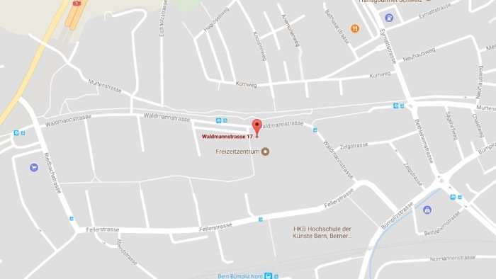 Link zu Google Maps - Situationsplan Waldmannstrasse 17, HEKS@home Bern